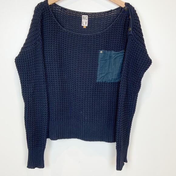 Nordic Legacy Organic Cotton and Silk Open Knit Sweater Navy Size Large - Picture 1 of 5